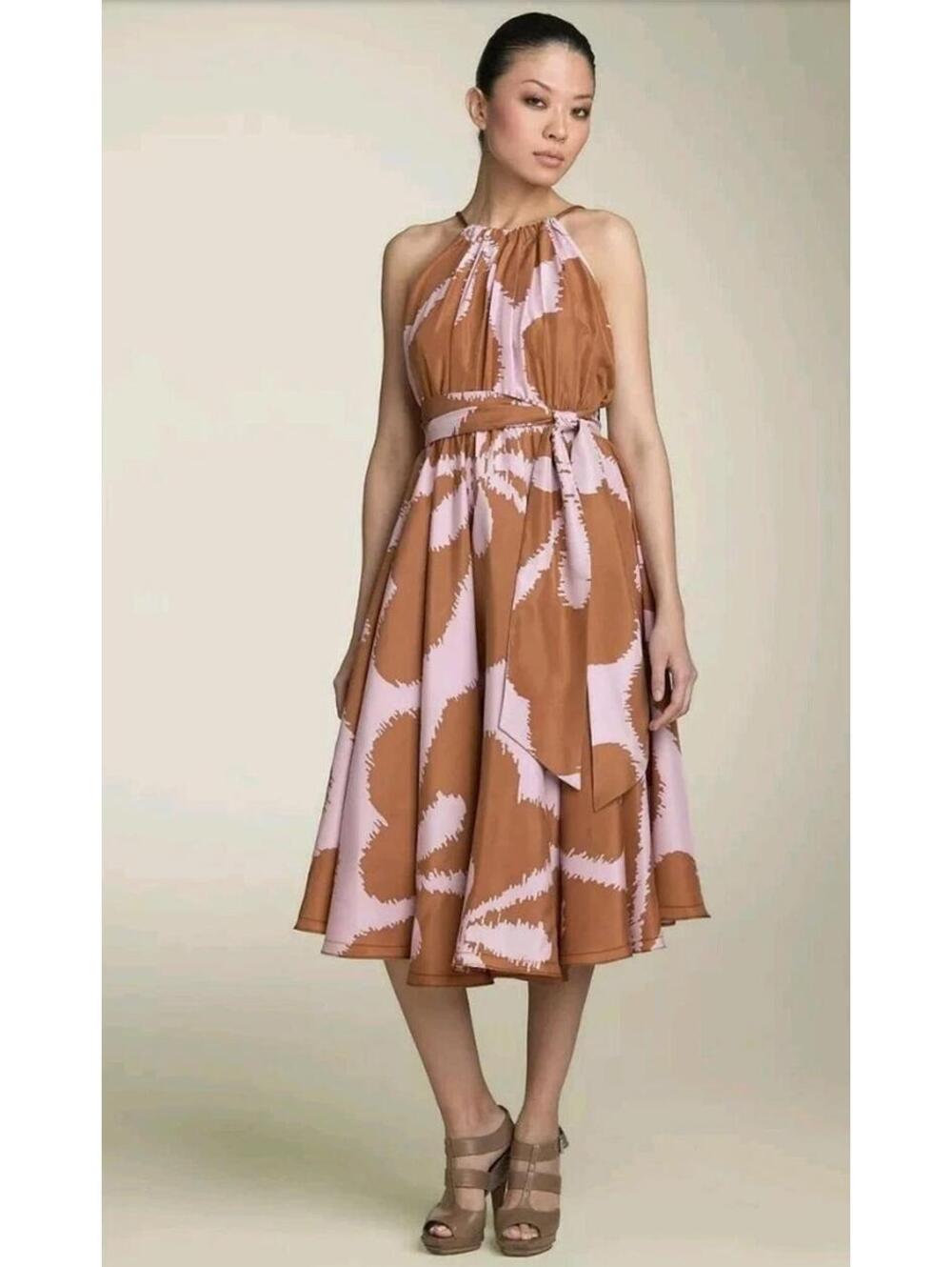 Diane von Furstenberg - 100% Silk Halter Dress Brown Pink - Size 6
